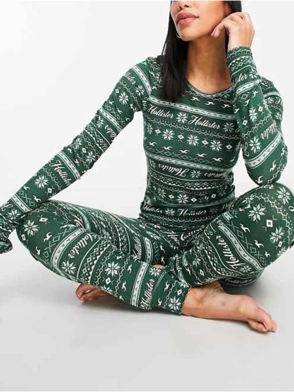Hollister green pajamas holiday set xs